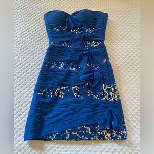 Mori Lee Royal Blue Strapless Dress with Sequins